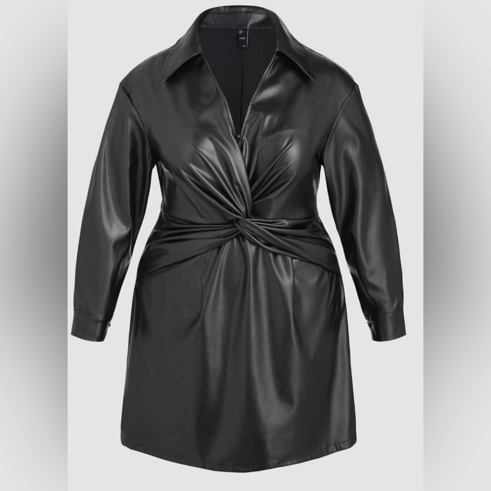 Faux leather twist front dress